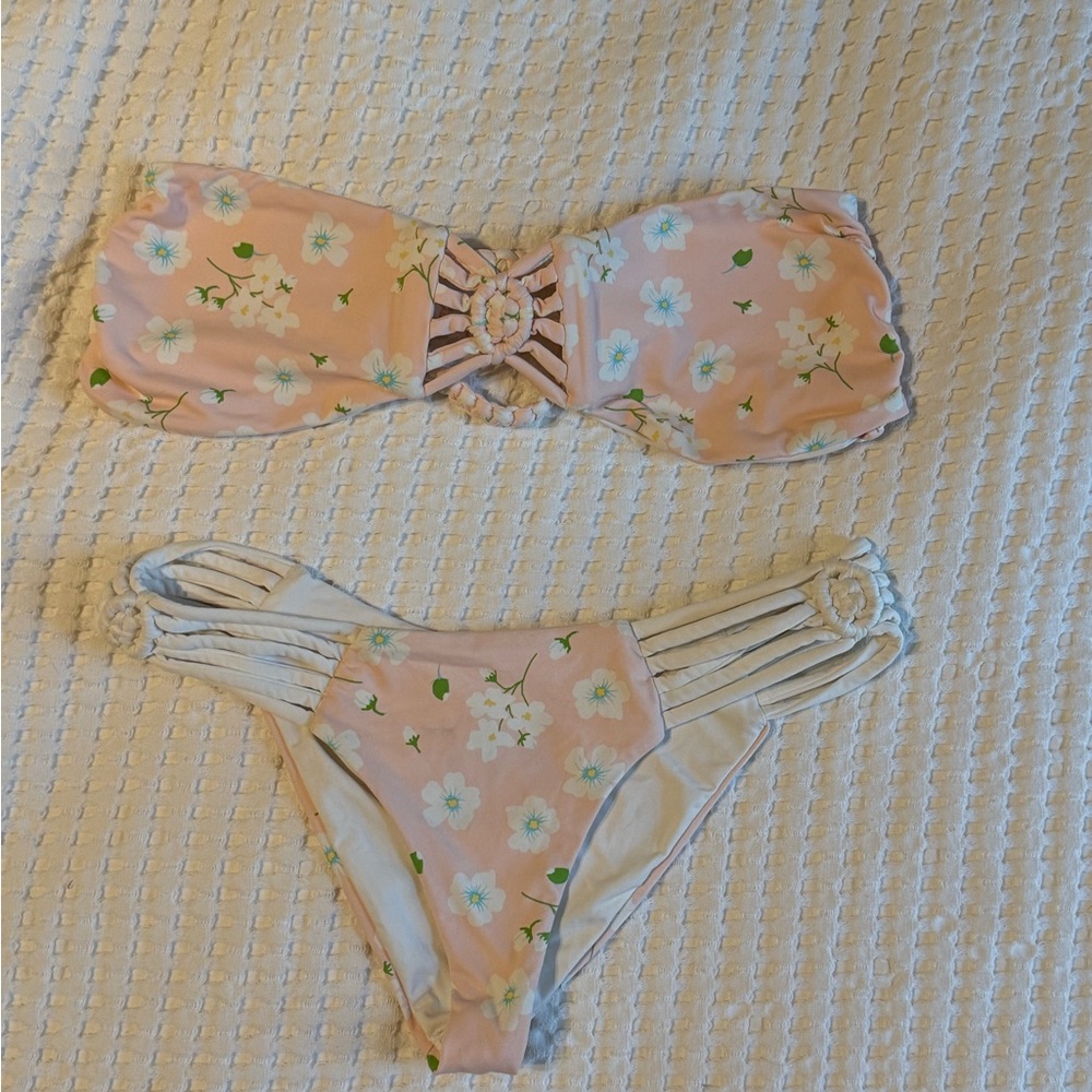 Frankie's Bikinis Pastel Floral Strapless Bikini Set